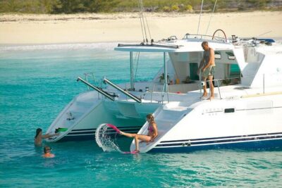Luxury catamaran from Porto Rafael-Palau to the Maddalena Archipelago - Spargi stop: clear turquoise water and swim-to-the-white-beach feeling