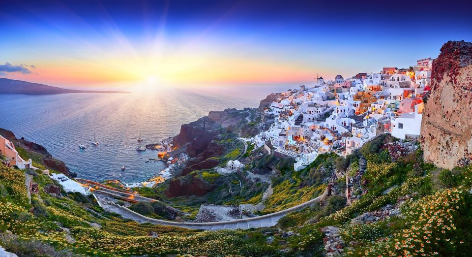 Santorini: Volcano and Hot Springs Sunset Dinner Cruise - Sunset Dinner Cruise: Buffet Greek food and unlimited local wine